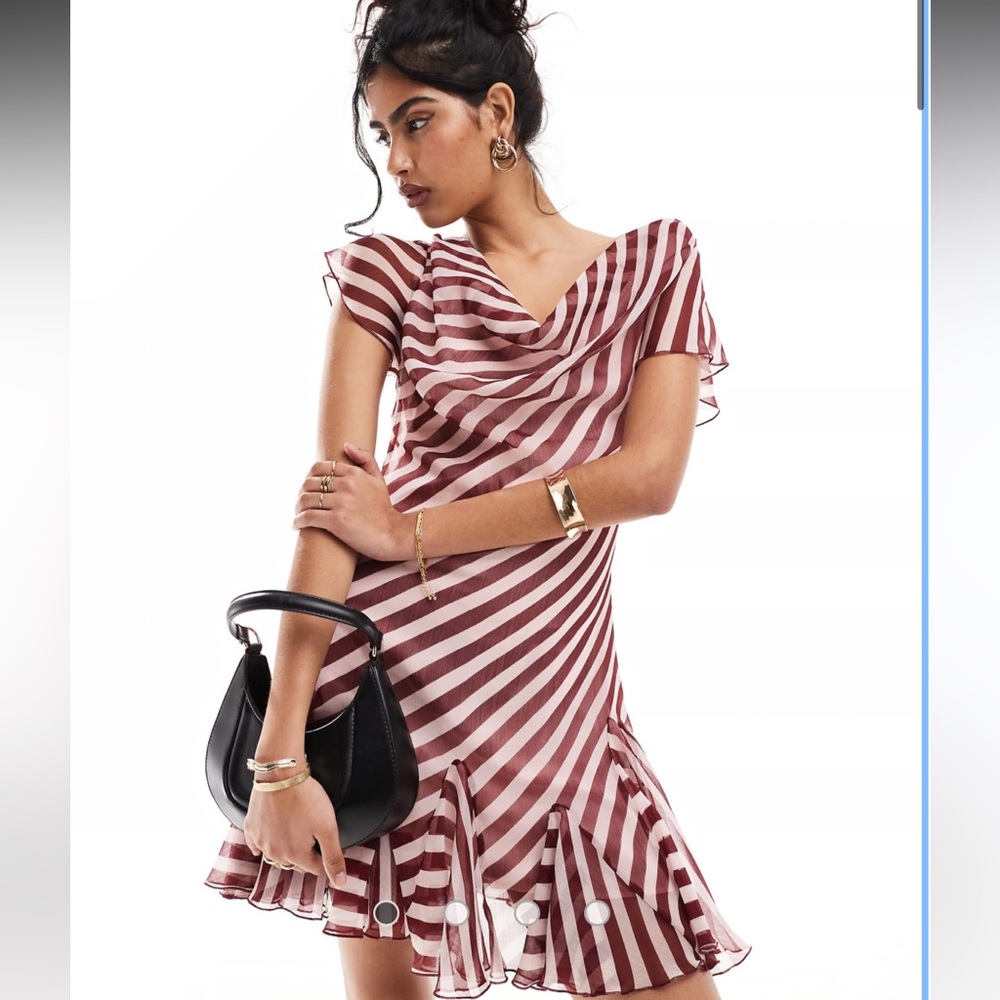 ASOS DESIGN cowl neck mini dress with flare panels in rust stripe